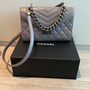 Authentic Lambskin Chanel Shoulder & or Top Handle Chain Bag Like New